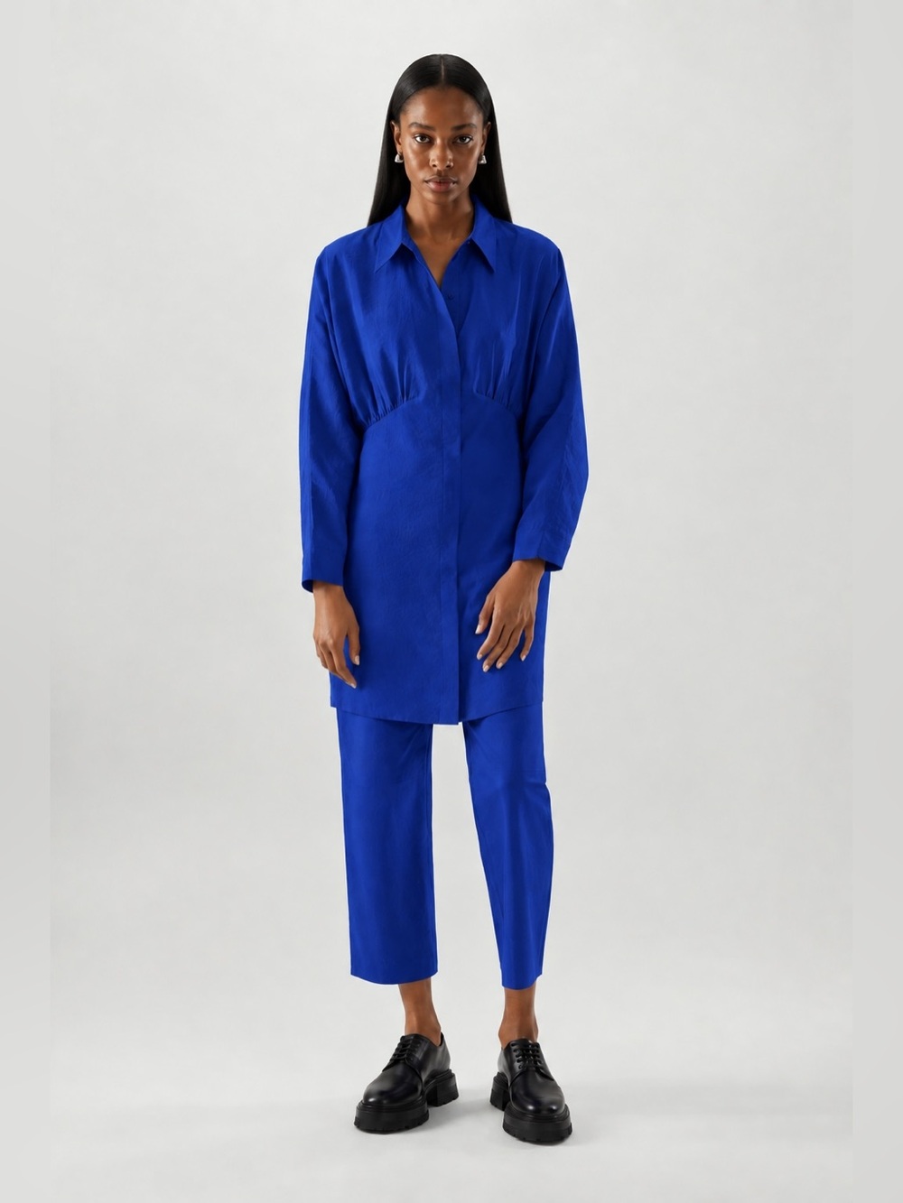 COS electric blue royal purple collar shirt tunic dress 14 minimalism monochrome